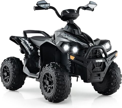 OLAKIDS Ride on ATV, 12V Kids 4 Wheeler Battery Powered Toy Car for Toddlers with Soft Start 2 Speeds, Electric Rear Motorized Quad Vehicle with LED Lights Music Horn for Boys Girls (Dark) in Saudi Arabia