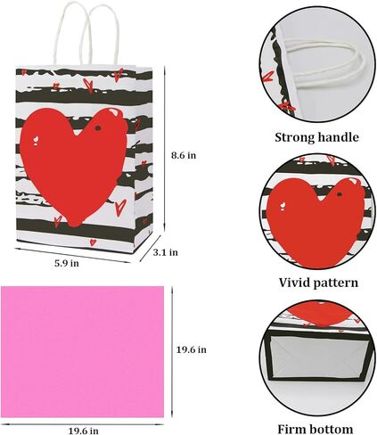Tuzuaol 12 Pack Valentines Day Gift Bag with Tissue Paper for Kids Valentines Paper Goodie Bags with Handle for Wrapped Gifts Party Supplies in Saudi Arabia