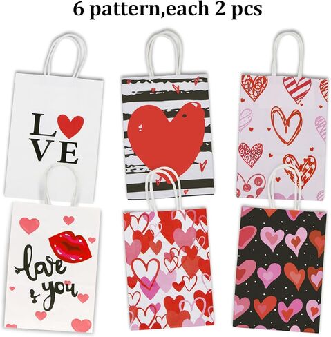 Tuzuaol 12 Pack Valentines Day Gift Bag with Tissue Paper for Kids Valentines Paper Goodie Bags with Handle for Wrapped Gifts Party Supplies in Saudi Arabia