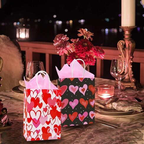 Tuzuaol 12 Pack Valentines Day Gift Bag with Tissue Paper for Kids Valentines Paper Goodie Bags with Handle for Wrapped Gifts Party Supplies in Saudi Arabia