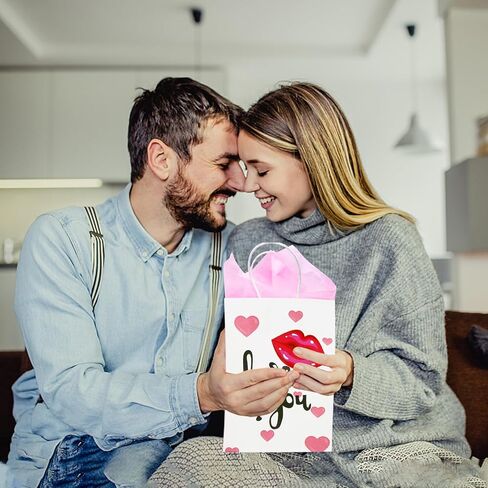 Tuzuaol 12 Pack Valentines Day Gift Bag with Tissue Paper for Kids Valentines Paper Goodie Bags with Handle for Wrapped Gifts Party Supplies in Saudi Arabia