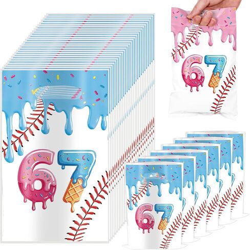 Tintinwiwigo 30PCS 6 7 Birthday Decorations Gift Bags,6 7 Birthday Theme Goodie Bags,Gift Bags with Handles,Double-Sided Pattern,67 Party Favors Bags- Rainbow in Kuwait