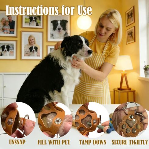 4 Pcs Dog Hair Keychain, Pet Paw Shaped Leather Keychain with Photo Slot, Cute Paw Memorial Keepsake Keyring for Pets Fur & Photo Collection, Pet Memorial Gifts for Dogs & Cats(B 4 pcs) in Saudi Arabia