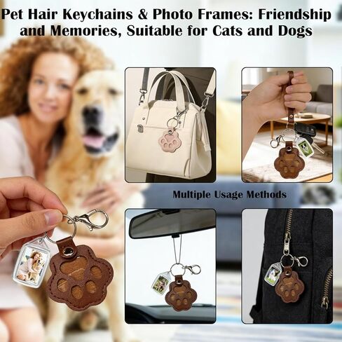 4 Pcs Dog Hair Keychain, Pet Paw Shaped Leather Keychain with Photo Slot, Cute Paw Memorial Keepsake Keyring for Pets Fur & Photo Collection, Pet Memorial Gifts for Dogs & Cats(B 4 pcs) in Saudi Arabia