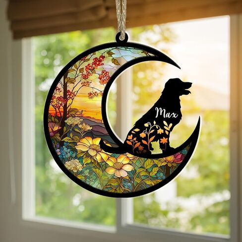 نازنتي الكلب التذكاري suncatcher، اسم شخصي سلالات الكلاب suncatcher، فقدان هدية تعاطف الحيوانات الأليفة، الماسك الضوء الزجاج الملون، زخرفة شنق لشجرة عيد الميلاد الحيوانات الأليفة، هدايا عيد الميلاد in Kuwait