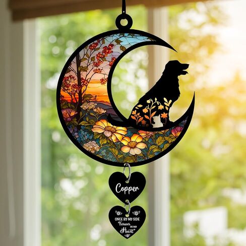 نازنتي الكلب التذكاري suncatcher، اسم شخصي سلالات الكلاب suncatcher، فقدان هدية تعاطف الحيوانات الأليفة، الماسك الضوء الزجاج الملون، زخرفة شنق لشجرة عيد الميلاد الحيوانات الأليفة، هدايا عيد الميلاد in Saudi Arabia
