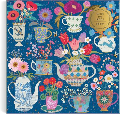 Galison Potted Teacups – 500 Piece Foil Jigsaw Puzzle Featuring Beautiful Artwork of Potted Teacups with Floral Background in Saudi Arabia