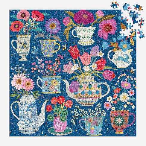 Galison Potted Teacups – 500 Piece Foil Jigsaw Puzzle Featuring Beautiful Artwork of Potted Teacups with Floral Background in Saudi Arabia