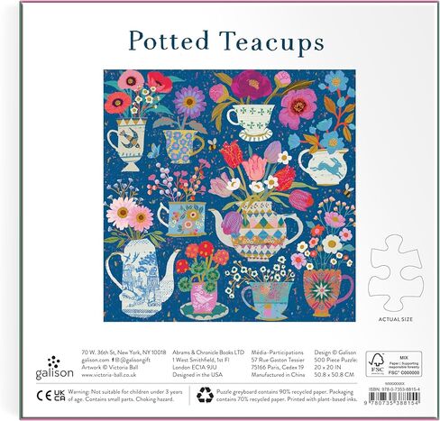 Galison Potted Teacups – 500 Piece Foil Jigsaw Puzzle Featuring Beautiful Artwork of Potted Teacups with Floral Background in Saudi Arabia