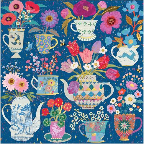 Galison Potted Teacups – 500 Piece Foil Jigsaw Puzzle Featuring Beautiful Artwork of Potted Teacups with Floral Background in Saudi Arabia
