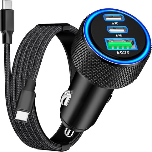 [Apple MFi Certified] iPhone 15 Car Charger Fast Charging, Rombica 72W Dual Type-C Power Cigarette Lighter Charger+USB-C Cable&Lightning Cable for iPhone 15 Plus/15 Pro/15 Pro Max/14/13/12/11/XS/iPad in Kuwait