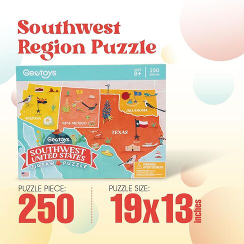 Geotoys Southwest Region Jigsaw Puzzle - Educational Map Game - 250 Piece Puzzles - Jigsaw Puzzles for Kids Ages 8-12 - Kids Puzzle Games with Colorful Landmarks in Saudi Arabia