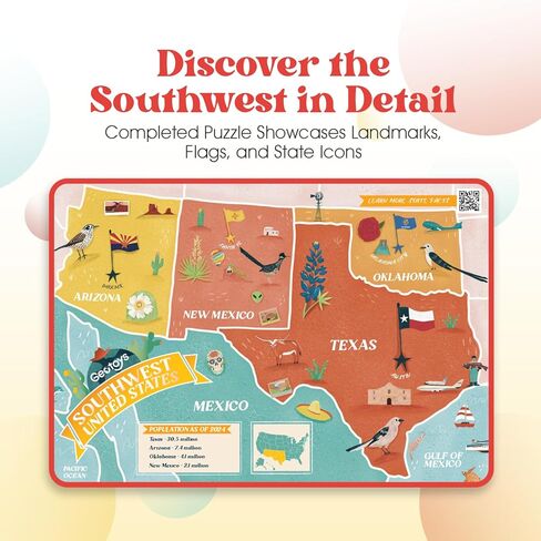 Geotoys Southwest Region Jigsaw Puzzle - Educational Map Game - 250 Piece Puzzles - Jigsaw Puzzles for Kids Ages 8-12 - Kids Puzzle Games with Colorful Landmarks in Saudi Arabia