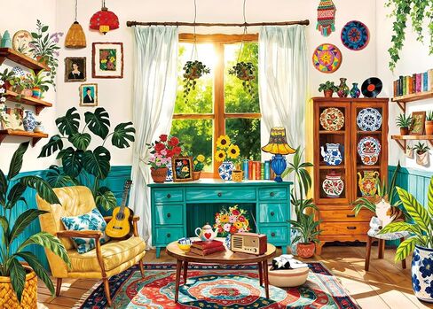 1000 Piece Puzzles for Adults - Cozy Boho Living Room Scene - Jigsaw Puzzles for Adults and Kids 1000 Piece Challenging Paper Puzzle for Relaxation, Home Decor & Plant Lover Gifts (27.5" x 19.7") in Saudi Arabia