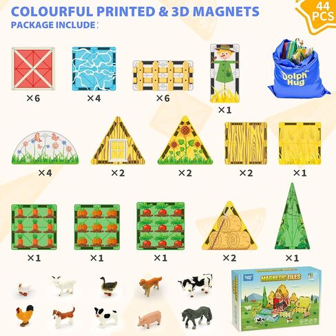 ألعاب البلاط المغناطيسي للمزرعة ألعاب تعليمية ثلاثية الأبعاد مع الحيوانات، ألعاب مونتيسوري للتعلم واللعب للأطفال، مجموعة بناء مغناطيس للأطفال الصغار في مرحلة ما قبل المدرسة، هدية مثالية للأولاد والبنات الذين تتراوح أعمارهم بين 3-5 و4-8 و5-7 in Kuwait