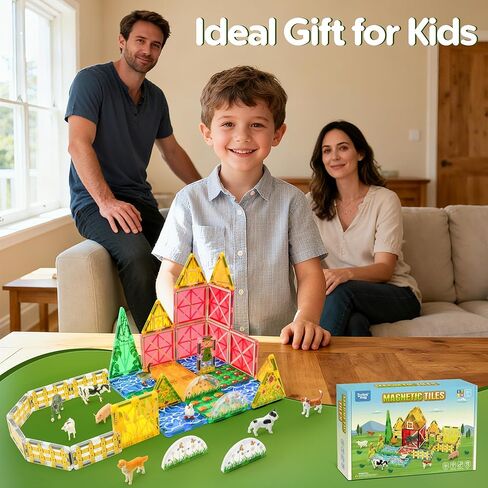 Farm Magnetic Tiles Toys 3D STEM Educational Toys with Animals, Montessori Learning and Playing Toys for Kids, Preschool Toddlers Magnets Building Set, Ideal Gift for Boys Girls Ages 3-5 4-8 5-7 in Saudi Arabia