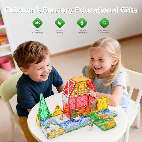 Farm Magnetic Tiles Toys 3D STEM Educational Toys with Animals, Montessori Learning and Playing Toys for Kids, Preschool Toddlers Magnets Building Set, Ideal Gift for Boys Girls Ages 3-5 4-8 5-7 in Saudi Arabia