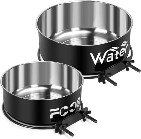2 Pcs Large Pet Dog Food and Water Bowl Set for Cage, Stainless Steel Non-Spill Kennel Hanging Cats Pets Bowls Crate Feeder Dish with Clamp Holder for Medium Large Dogs Pets (6.3x2.3'' & 7.1x2.5'') in Saudi Arabia