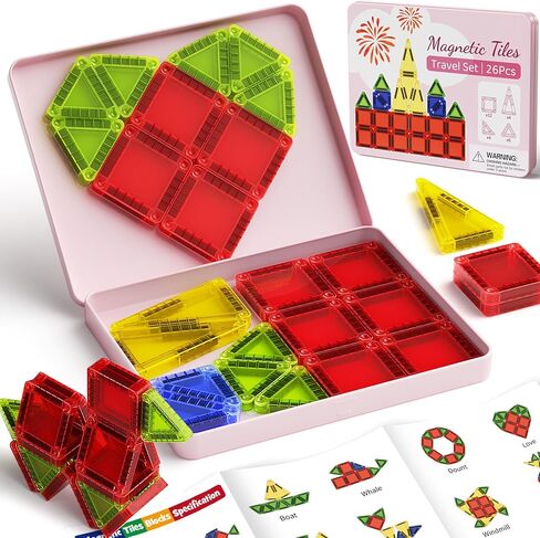 Mini Magnetic Tiles Travel Set, 26PCS Compact Magnetic Building Blocks for Kids Ages 4-8 & Toddlers 1-3 in Saudi Arabia