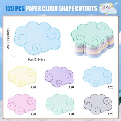 FOBSME 120 Pcs Mini Clouds Cutouts Paper Colorful Cloud Die-Cuts Accents Clouds Bulletin Board Cut-Outs Cloud Name Tags Labels for Classroom, Cork Board, Nursery, Baby Shower Party Decor in Saudi Arabia