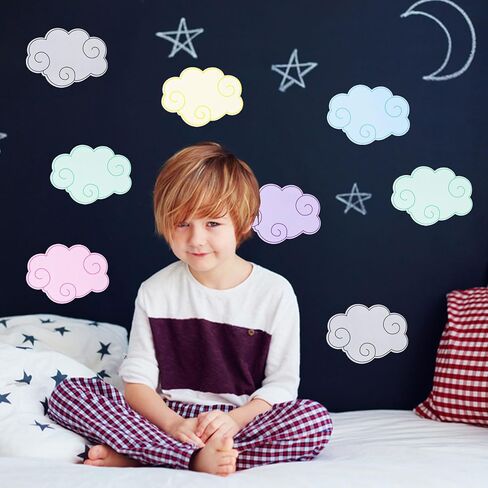 FOBSME 120 Pcs Mini Clouds Cutouts Paper Colorful Cloud Die-Cuts Accents Clouds Bulletin Board Cut-Outs Cloud Name Tags Labels for Classroom, Cork Board, Nursery, Baby Shower Party Decor in Saudi Arabia