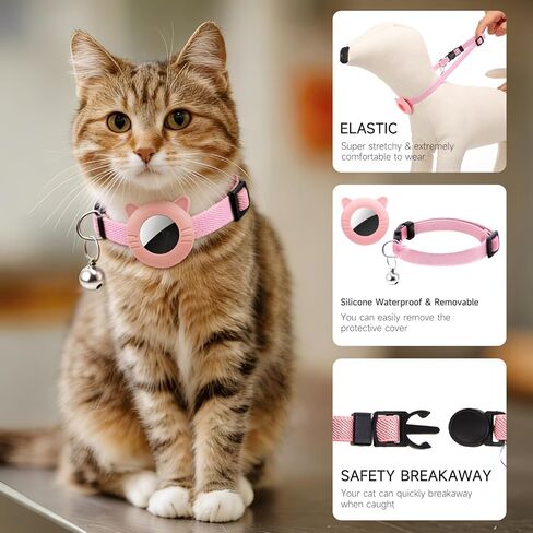 2 Pack Airtag Cat Collar, Breakaway Safety Buckle with Bell, Adjustable 7.5-12.5 Inch Soft Nylon Collars for Girl Boy Cats Kitten Puppy, Pink & Purple Set in Saudi Arabia