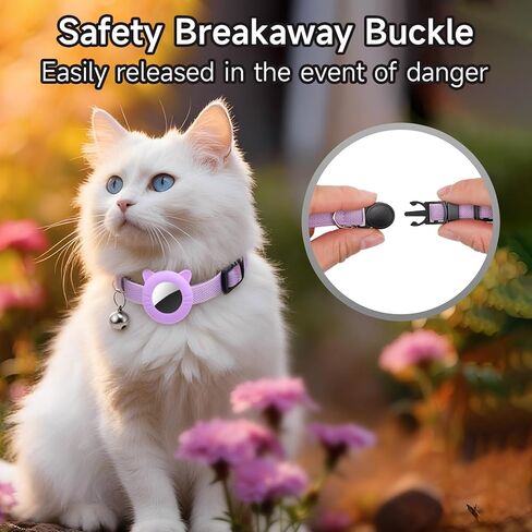 2 Pack Airtag Cat Collar, Breakaway Safety Buckle with Bell, Adjustable 7.5-12.5 Inch Soft Nylon Collars for Girl Boy Cats Kitten Puppy, Pink & Purple Set in Saudi Arabia