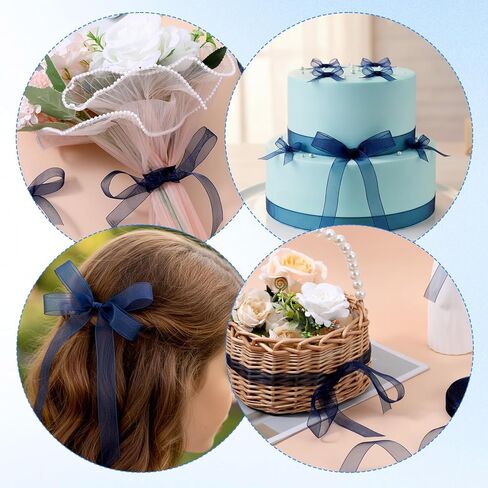 2 Rolls Navy Ribbon Blue Ribbon for Gift Wrapping 34 Yards Chiffon Tulle Christmas Ribbon Gift Wrap Ribbons for Flower Bouquets, Wedding, Valentines Decoration and Bow Making in Saudi Arabia