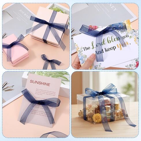 2 Rolls Navy Ribbon Blue Ribbon for Gift Wrapping 34 Yards Chiffon Tulle Christmas Ribbon Gift Wrap Ribbons for Flower Bouquets, Wedding, Valentines Decoration and Bow Making in Saudi Arabia