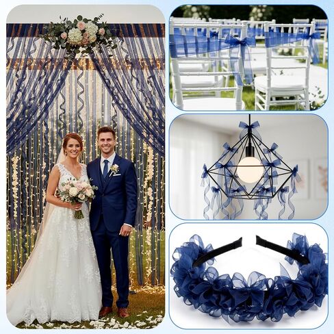 2 Rolls Navy Ribbon Blue Ribbon for Gift Wrapping 34 Yards Chiffon Tulle Christmas Ribbon Gift Wrap Ribbons for Flower Bouquets, Wedding, Valentines Decoration and Bow Making in Saudi Arabia