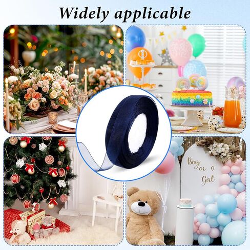 2 Rolls Navy Ribbon Blue Ribbon for Gift Wrapping 34 Yards Chiffon Tulle Christmas Ribbon Gift Wrap Ribbons for Flower Bouquets, Wedding, Valentines Decoration and Bow Making in Saudi Arabia