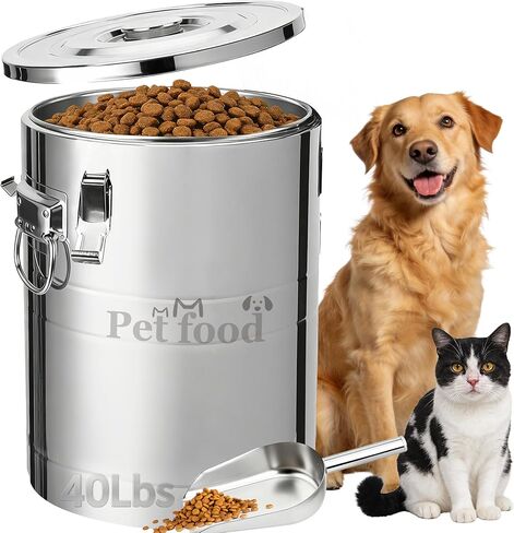 Newget 35 Lbs Stainless Steel Dog Food Storage Container, Large Airtight Pet Food Storage Bin with Lid to Keep Fresh, Metal Container with Scoop for Dog, Cat, Bird Seed, Rice, Grain & Kitchen Pantry in Kuwait