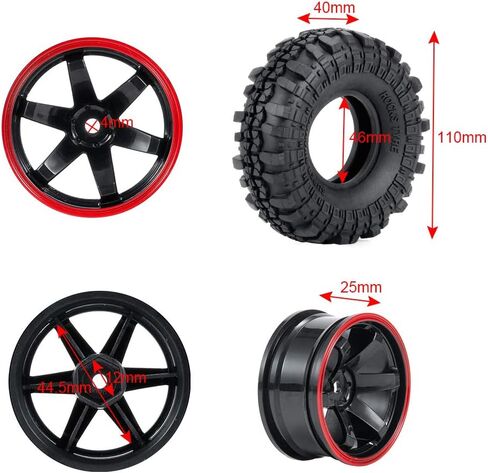 4PCS 110mm 1.9" Rubber Tires & Plastic Wheel Rim 12mm Hex Hub for 1/10 Axial SCX10 TRX4 D90 RC Crawler Car in Saudi Arabia