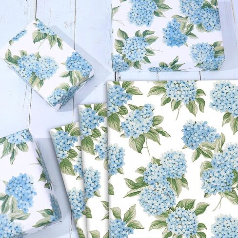 JarThenaAMCS 60 Sheets Hydrangea Tissue Paper Blue White Floral Wrapping Paper for Spring Birthday Baby Shower Party DIY Crafts Supplies, 14 x 20 Inch in Saudi Arabia