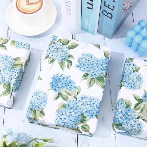 JarThenaAMCS 60 Sheets Hydrangea Tissue Paper Blue White Floral Wrapping Paper for Spring Birthday Baby Shower Party DIY Crafts Supplies, 14 x 20 Inch in Saudi Arabia