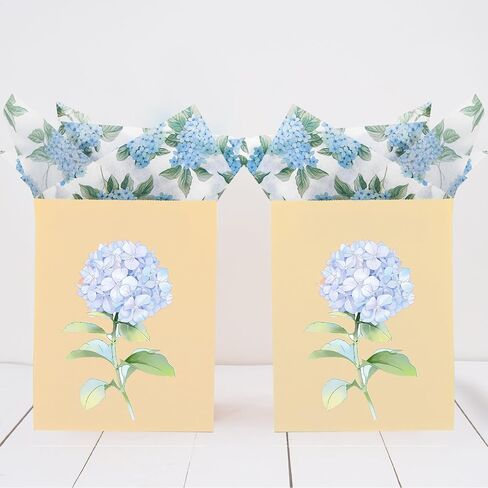 JarThenaAMCS 60 Sheets Hydrangea Tissue Paper Blue White Floral Wrapping Paper for Spring Birthday Baby Shower Party DIY Crafts Supplies, 14 x 20 Inch in Saudi Arabia