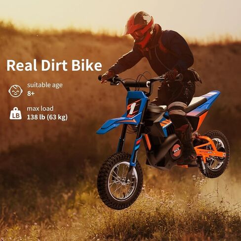 24V Kids Ride On Electric Motorcycle,250W Motor 13.6MPH Fast Speed Dirt Bike,Leather Seat Battery Powered Off-Road Bike,Twist Grip Throttle,Metal Suspension,Air-Filled Tires,for Teens in Saudi Arabia