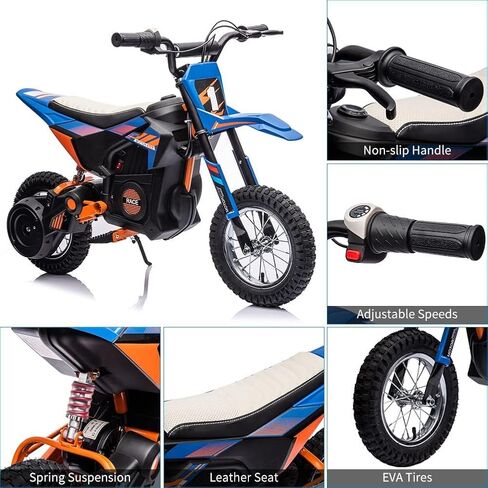 24V Kids Ride On Electric Motorcycle,250W Motor 13.6MPH Fast Speed Dirt Bike,Leather Seat Battery Powered Off-Road Bike,Twist Grip Throttle,Metal Suspension,Air-Filled Tires,for Teens in Saudi Arabia