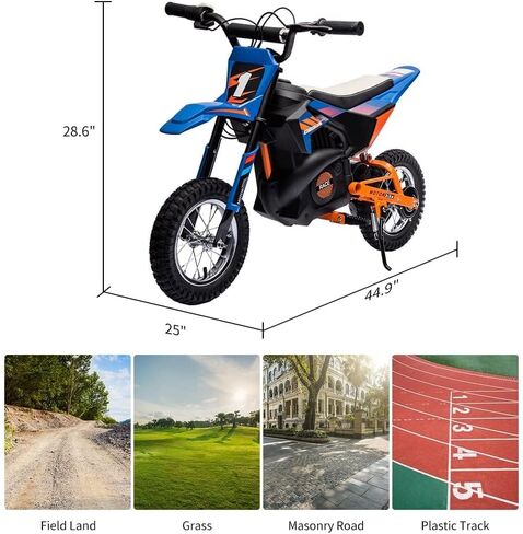 24V Kids Ride On Electric Motorcycle,250W Motor 13.6MPH Fast Speed Dirt Bike,Leather Seat Battery Powered Off-Road Bike,Twist Grip Throttle,Metal Suspension,Air-Filled Tires,for Teens in Saudi Arabia