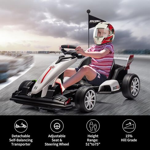 GarveeLife 24V Electric Drift Kart for Kids, Ride Car with Adjustable Seat & 8.5MPH Speed, EVA Silent Wheels, Parent-Safety Certified Ride-On Toy in Saudi Arabia