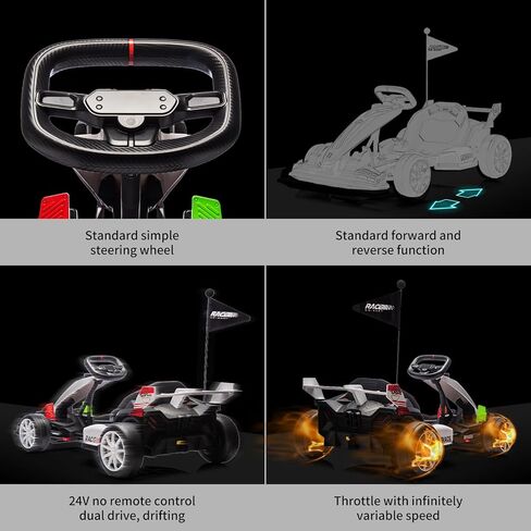 GarveeLife 24V Electric Drift Kart for Kids, Ride Car with Adjustable Seat & 8.5MPH Speed, EVA Silent Wheels, Parent-Safety Certified Ride-On Toy in Saudi Arabia