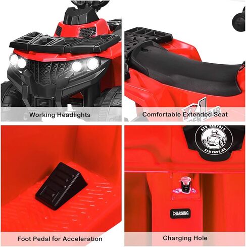 Costzon Ride on ATV, 6V Battery Powered Kids Electric Vehicle, 4 Wheeler Quad w/Headlights, MP3, USB, Volume Control, Large Seat, Electric Ride on Toys for Boys & Girls (Red) in Saudi Arabia