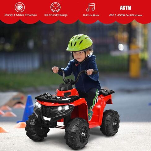 Costzon Ride on ATV, 6V Battery Powered Kids Electric Vehicle, 4 Wheeler Quad w/Headlights, MP3, USB, Volume Control, Large Seat, Electric Ride on Toys for Boys & Girls (Red) in Saudi Arabia