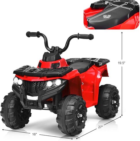 Costzon Ride on ATV, 6V Battery Powered Kids Electric Vehicle, 4 Wheeler Quad w/Headlights, MP3, USB, Volume Control, Large Seat, Electric Ride on Toys for Boys & Girls (Red) in Saudi Arabia