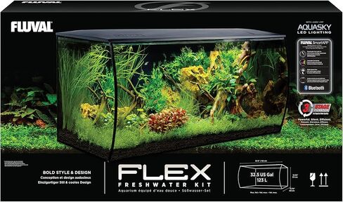 مجموعة حوض السمك Fluval Flex 32.5 - حوض أسماك للأسماك والنباتات - يأتي مع مصابيح LED ونظام ترشيح والمزيد - 32.5 بوصة × 15.75 بوصة × 15.35 بوصة - 123 لترًا، 32.5 جالونًا - أسود in Kuwait