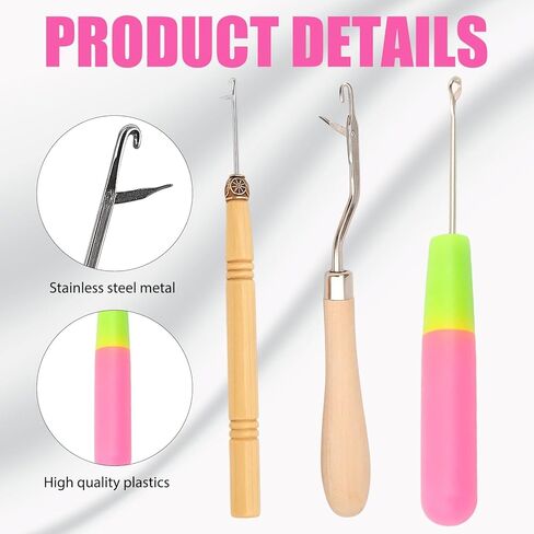 12-Piece Braiding Tool Kit with Wooden Handle Hook, Openwork Stitch Hoo-k, Large Plastic Handle Hook, Pink 8-Piece Set, Hair Crochet Hook Needles for Hair Styling,Crochet Hooks for Hair in Saudi Arabia