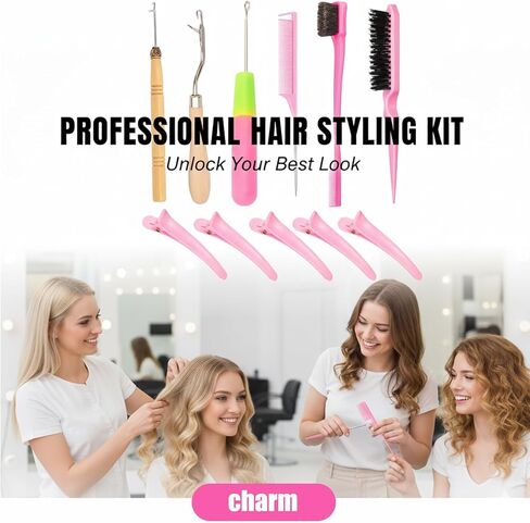 12-Piece Braiding Tool Kit with Wooden Handle Hook, Openwork Stitch Hoo-k, Large Plastic Handle Hook, Pink 8-Piece Set, Hair Crochet Hook Needles for Hair Styling,Crochet Hooks for Hair in Saudi Arabia