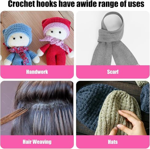 12-Piece Braiding Tool Kit with Wooden Handle Hook, Openwork Stitch Hoo-k, Large Plastic Handle Hook, Pink 8-Piece Set, Hair Crochet Hook Needles for Hair Styling,Crochet Hooks for Hair in Saudi Arabia