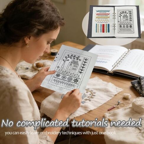 2026 مجموعة كتب غرز التطريز المطورة للمبتدئين والكبار، 86 قطعة من مجموعة الخياطة اليدوية اليدوية، 106 نمطًا على الكتان، عينات نباتية حديثة مع خيوط قطنية وحقيبة، هدية فنية للنساء in Kuwait