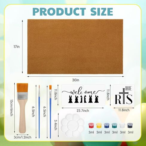 Chunful 3 Set Easter Blank Door Mats for Crafting 3 Pcs 17" x 30" Plain Doormat for Painting with 16 Reusable Easter Stencils Painting Tools for DIY Crafting Bunny Party Decor in Saudi Arabia